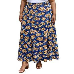 LuLaRoe Plus Size 3XL Maxi Skirt Yellow & Blue Floral Bold Flowy Comfortable